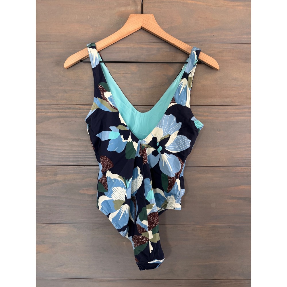 Athleta Seychelles One Piece Swimsuit Hero Bloom Blue Floral V-Neck Small - Picture 4 of 5